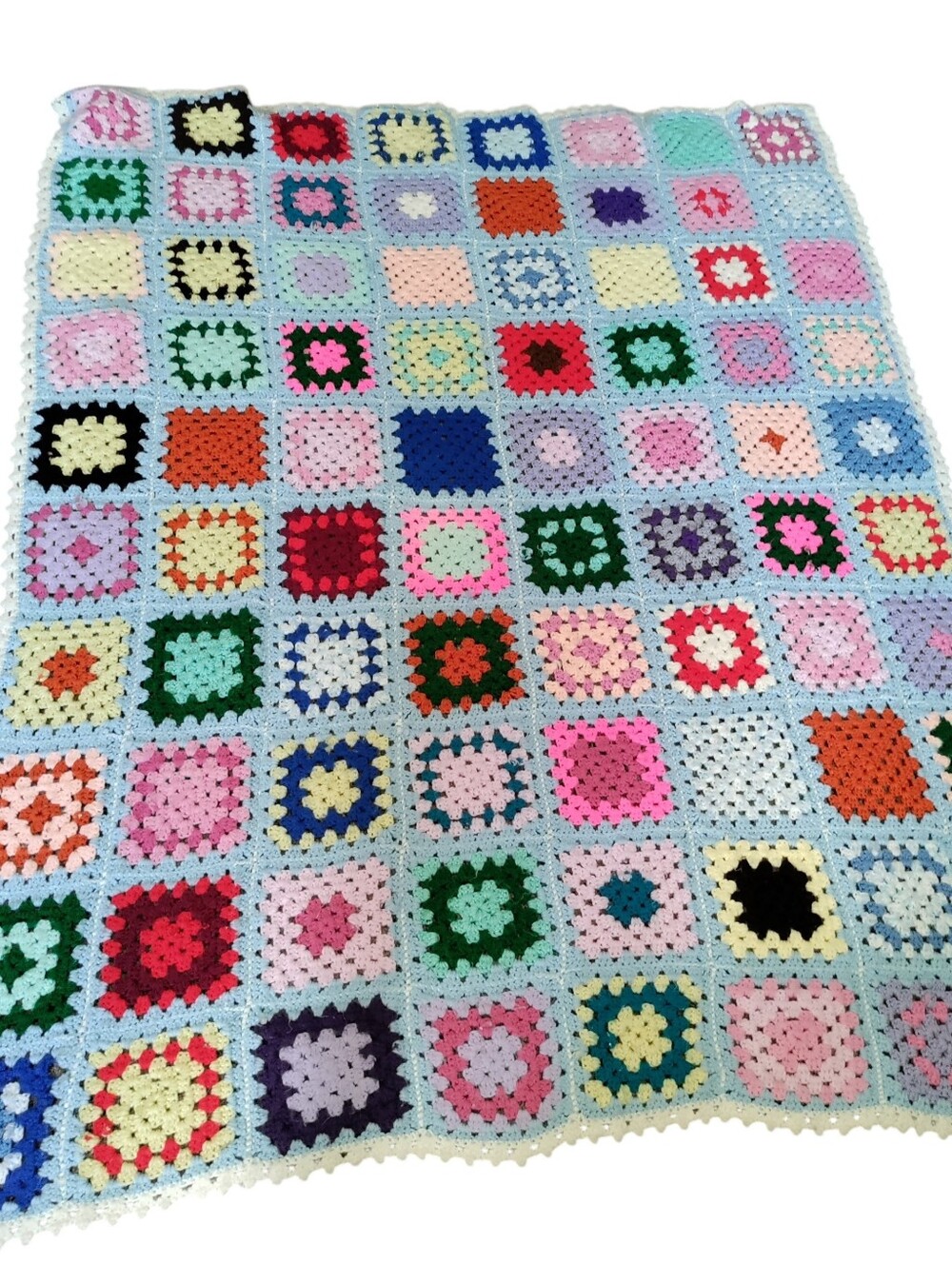 Vintage Granny Square Crochet Afghan Blanket Cottagecore Grannycore 70x55"